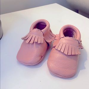 Baby pink leather moccs